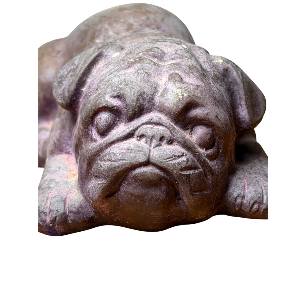 Vintage Style Sleepy Pug Dog Figurine Purple Finish‎ Made Thailand
